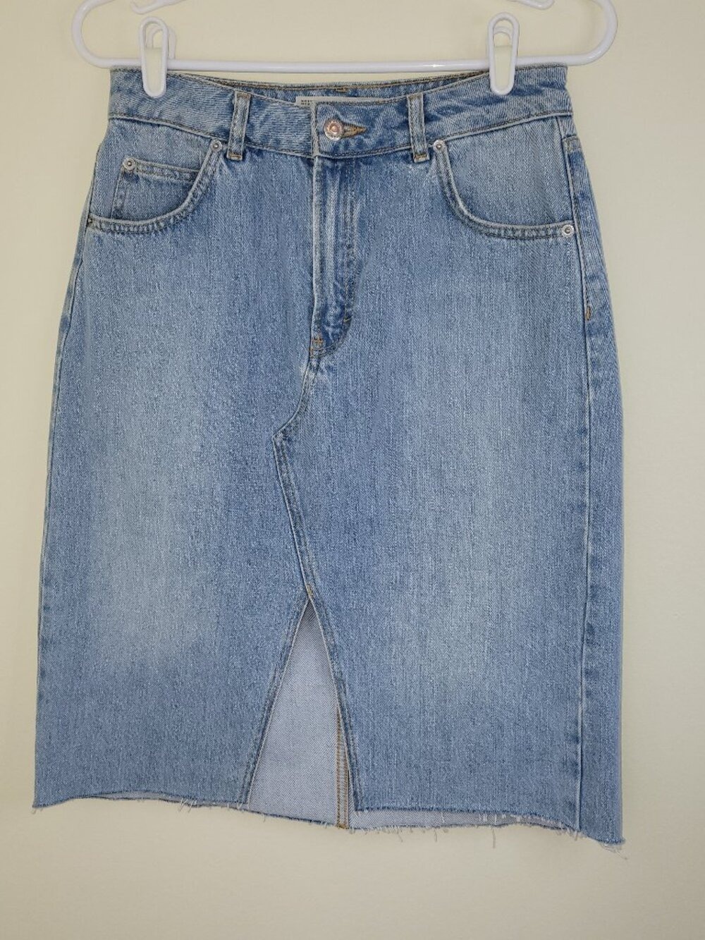 Topshop Moto High Waist Front Slit Light Blue Jean Skirt Size 6 - Picture 2 of 10